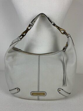 Cole Haan Elegant White Leather Hobo Bag with Gold Hardware - Stylish & Chic